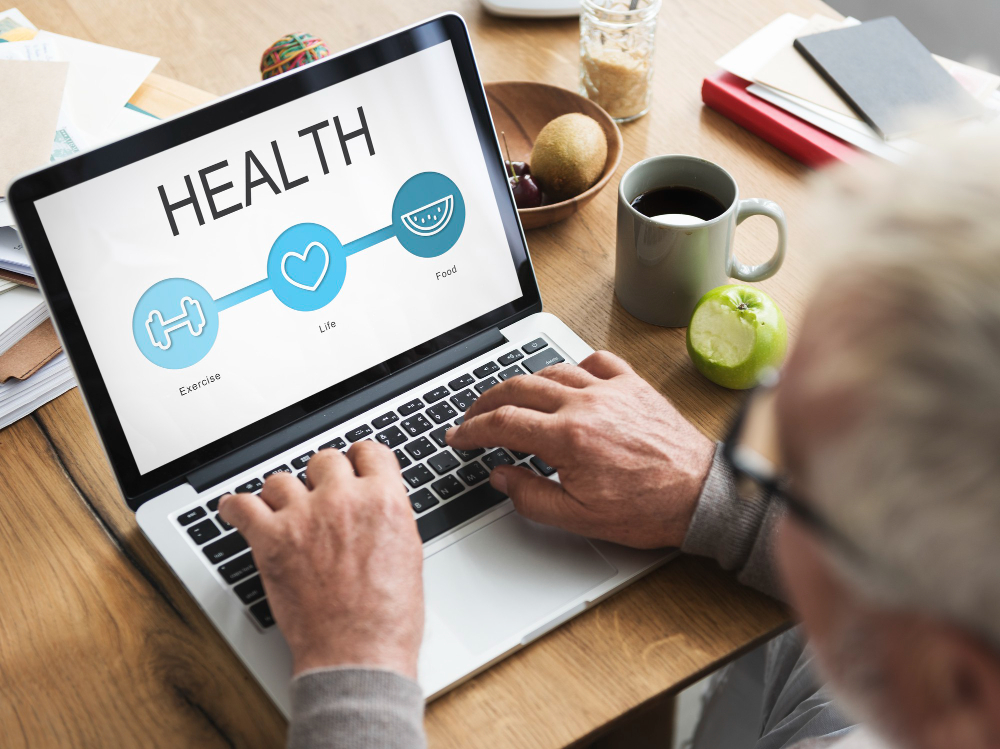 man accessing online health care